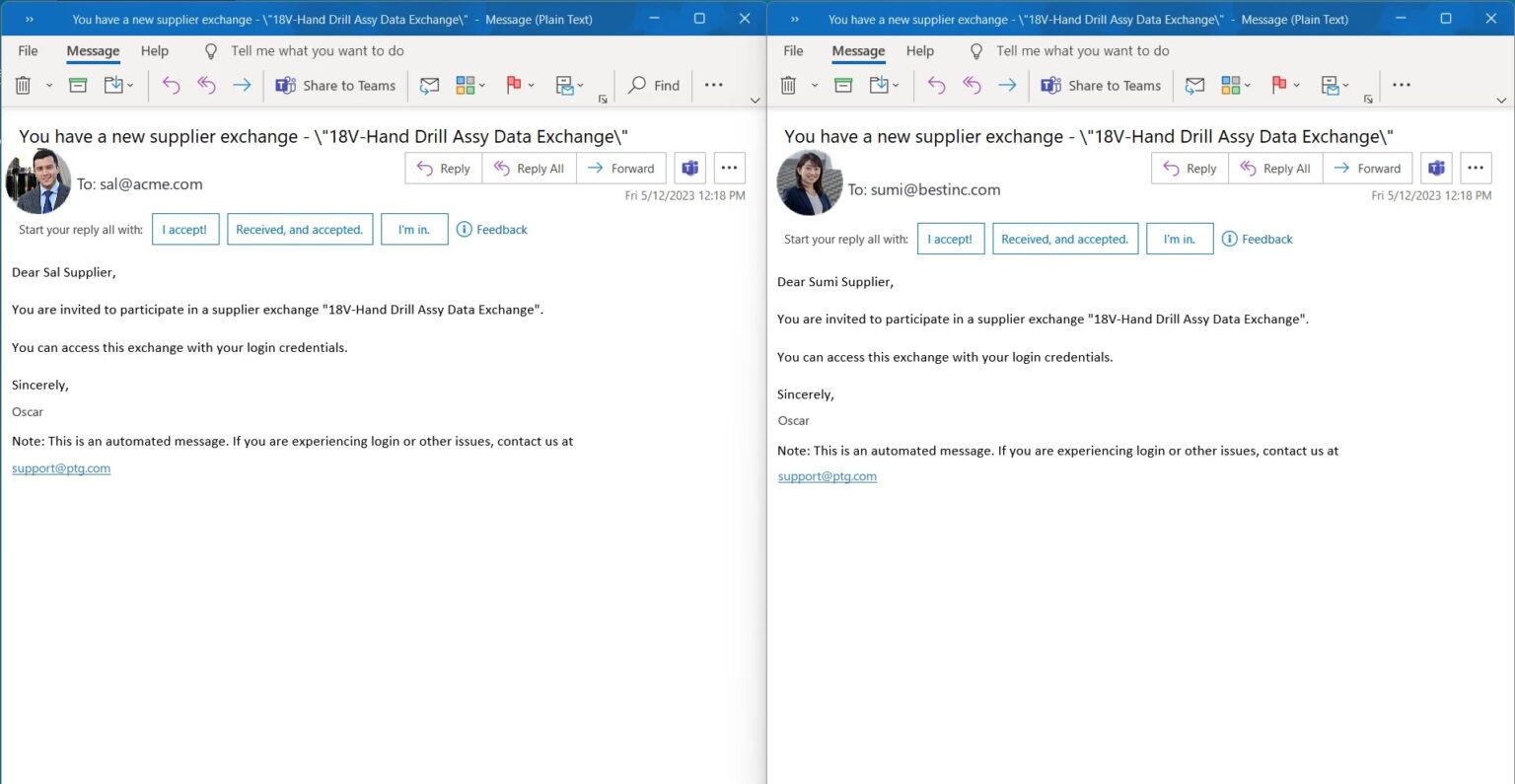 Suppliers get notified through emails to work in Teamcenter PLM