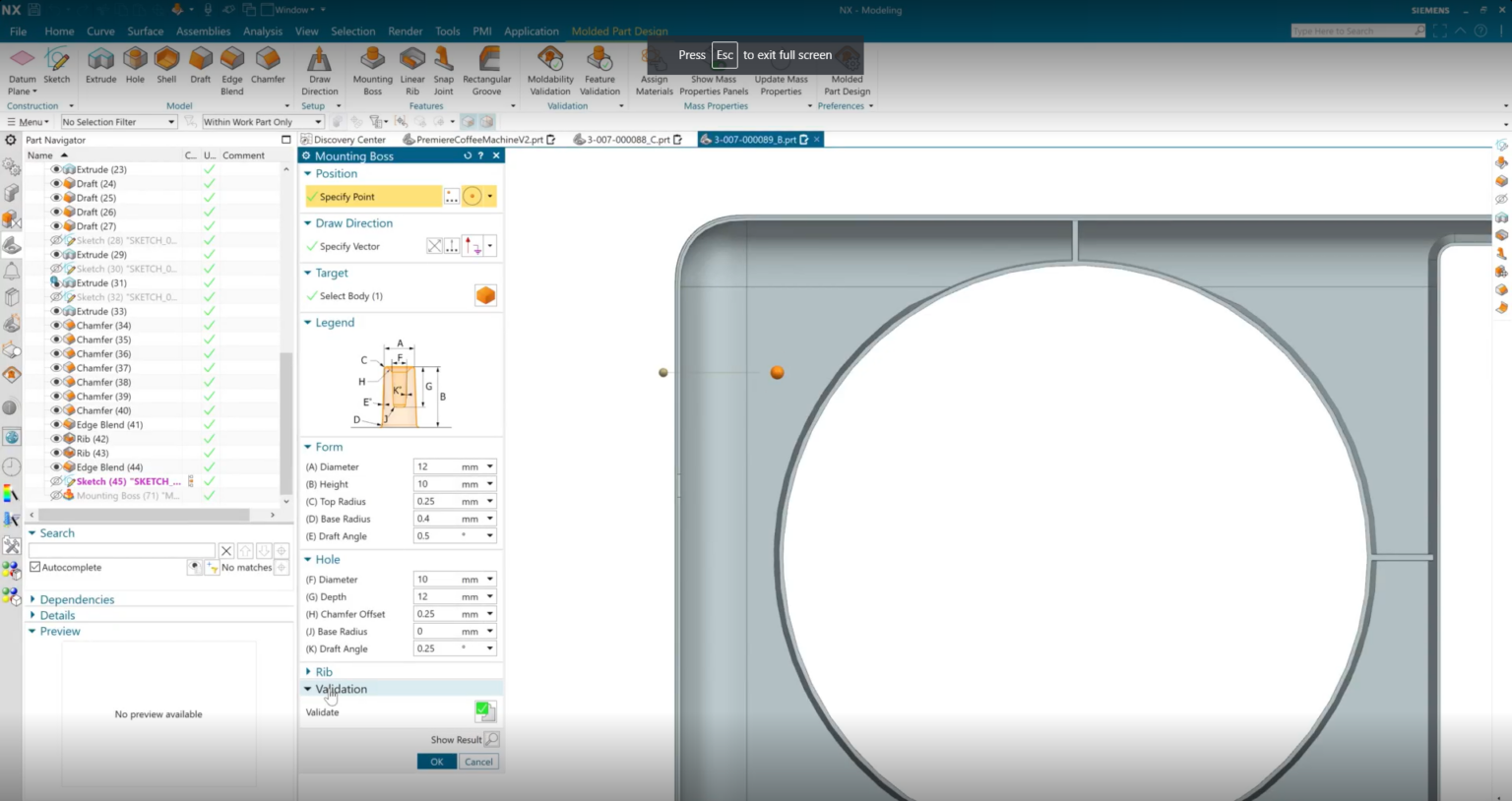 Mounting-Boss-Validation-What’s new in NX | June 2023 | Molded Part Design